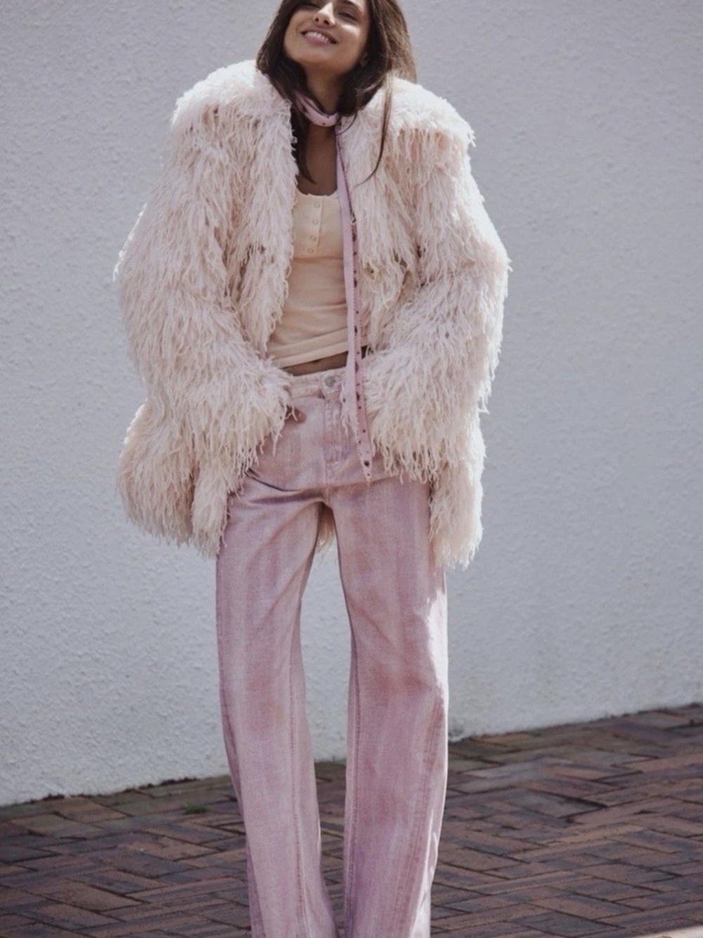 Free People Fluttering Heart Faux Fur Coat - Light Pink